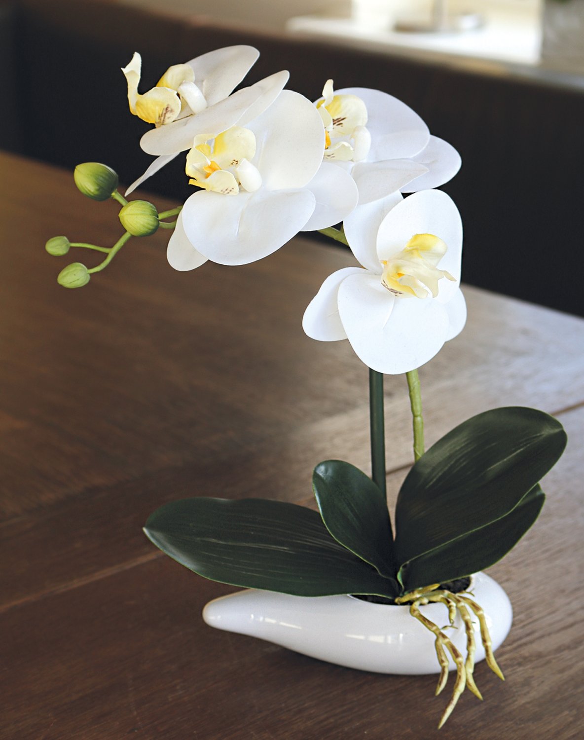 2962 778 a3 Пластиковая орхидея Phalaenopsis в вазе, 29 см, real touch soft, бежево-белая H-andreas  - Вид №1
