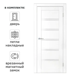 Дверь межкомнатная со стеклом Легда-28 90x190 см полипропилен цвет белое дерево с замком и петлями