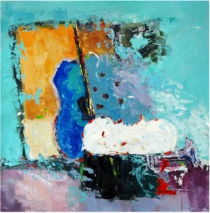 Картина на холсте 100х100 см "Игра на пианино" EVENHOME КАРТИНЫ МАСЛОМ 129877 Зеленый;оранжевый;синий;разноцветный