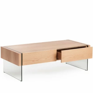 Журнальный столик деревянный с ящиком и стеклянными ножками 127 см CP1712-G-OAK от Angel Cerda ANGEL CERDA  241785 Бежевый