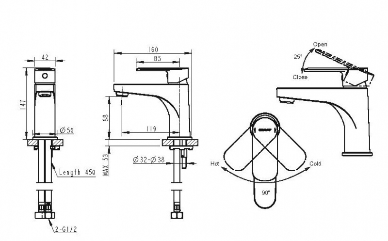 Смеситель для умывальника Louise F1191183CP-RUS bravat - Вид №1