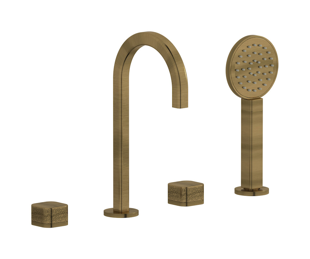 Смеситель на бортик ванной на 4 отверстий с дивертером и душевым гарнитуром. WE ARE IB eo396mb_2 Modern Bronze Elio