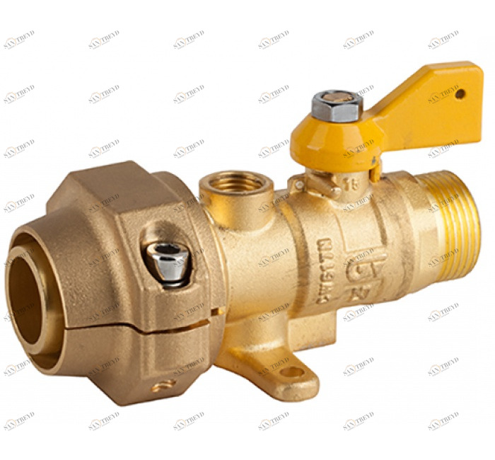 GENEBRE 3640 05 20 Прямой шаровой кран для газа на лапах, трубное соединение M-PE 