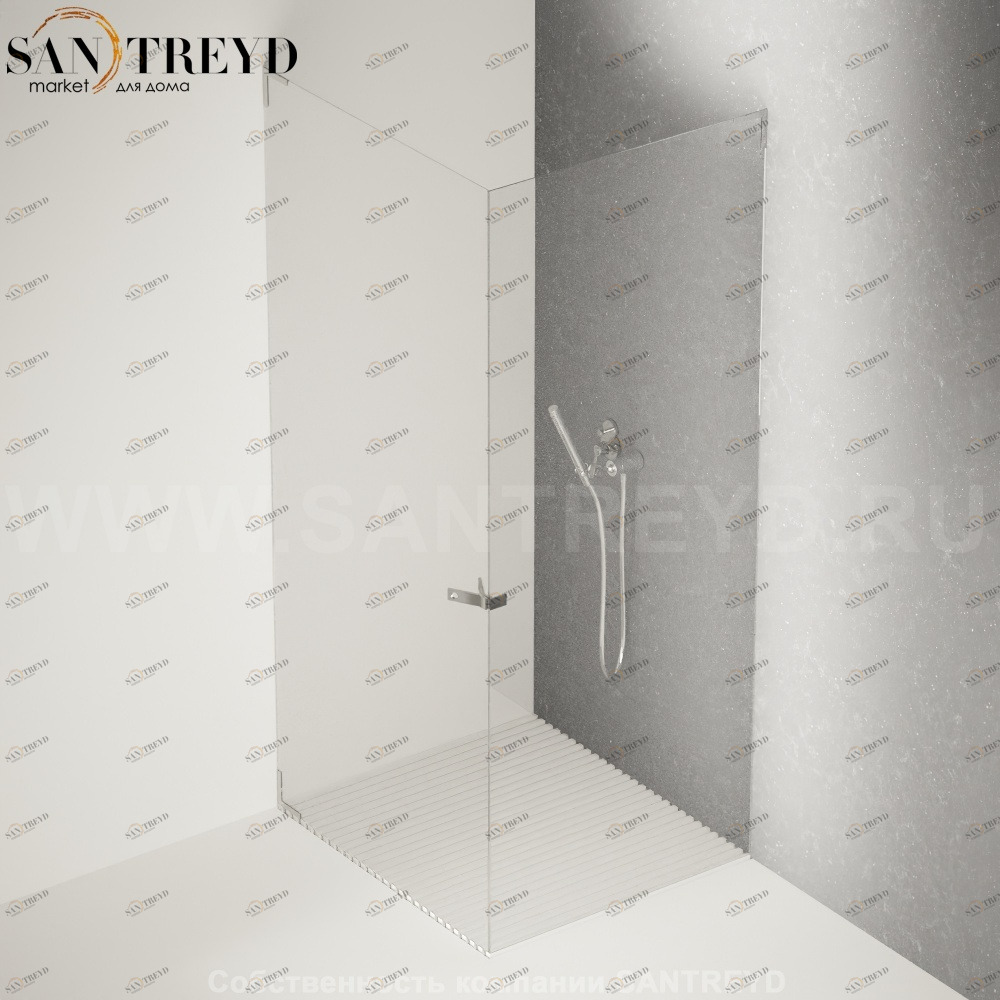 Душевое ограждение FLAT D подрезаемое, стеклянная с дверью экстрапрозрачная перегородка с белым поддоном. Размеры: глубина от 70 до 100 см, длина от 70 до 95 см Agape DC10701007095ZE