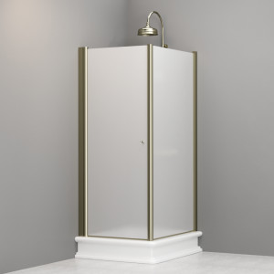 9144S1 Душевая кабина DX с распашной дверью и фиксированной боковой частью для душевого поддона 80x96 SX открывание со стороны 96, цвет Золотистый Kerasan RETRO Италия