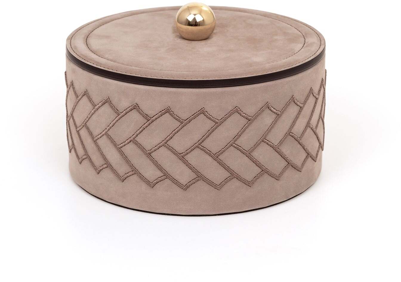 Коробочка Lily - Ø 13XH8 см / металл-отделка_золото / нубук-кожа_кофейный