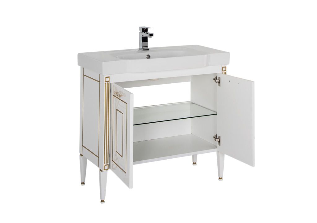 Тумба с раковиной Aquanet Паола 90 белый/золото (керамика) 0018611800185340 - Вид №1