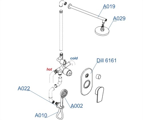 A16629 Встраиваемый комплект для душа с верхней душевой насадкой и лейкой WasserKRAFT  - Вид №2