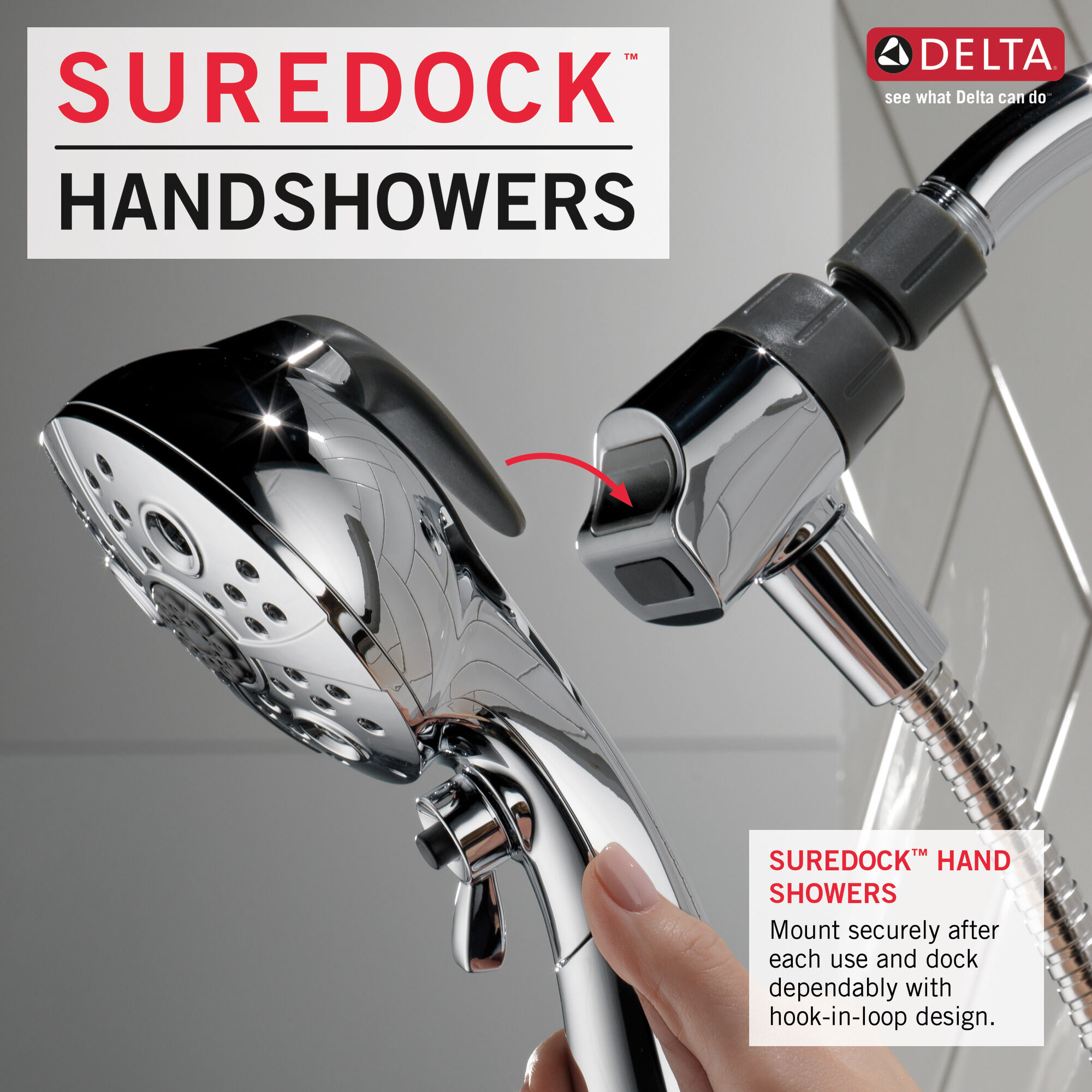 75507 Ручной душ SureDock ™ с 5 настройками Delta Faucet DELTA Хром - Вид №15