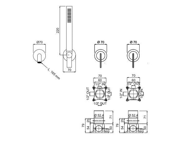 Встраиваемый смеситель для душа с 4 отверстиями и ручным душем QD Magistro Lab Swing ARCH-00090213 - Вид №2