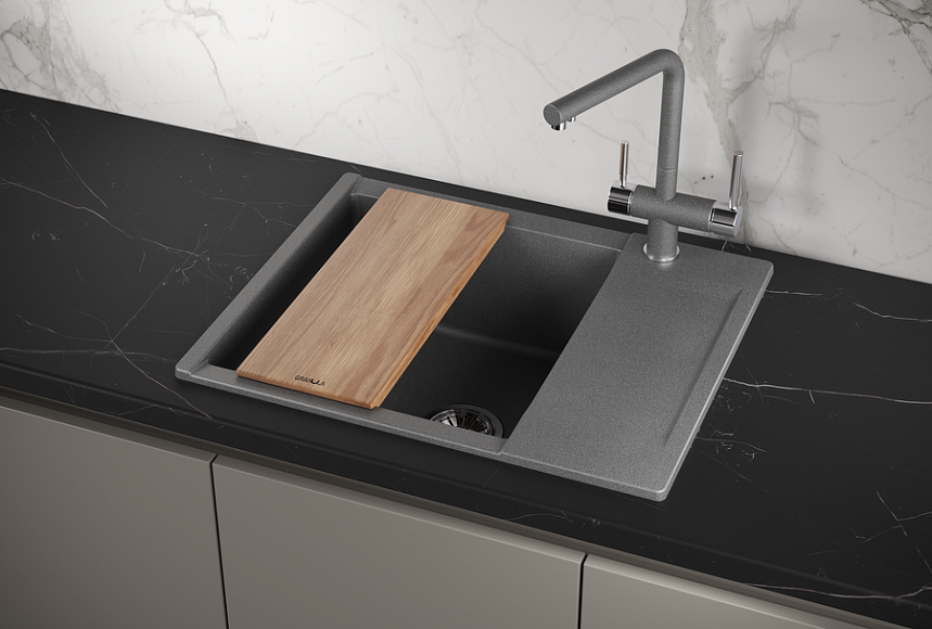 ES-6202, ГРАФИТ, кухонная мойка, кварц, ESTETICA GRANULA 6202-ST211
