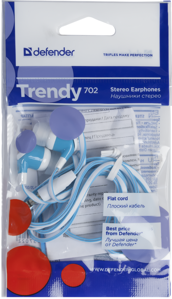 63702 наушники вставки trendy 702 белый + голубой Defender Santreyd  - Вид №1