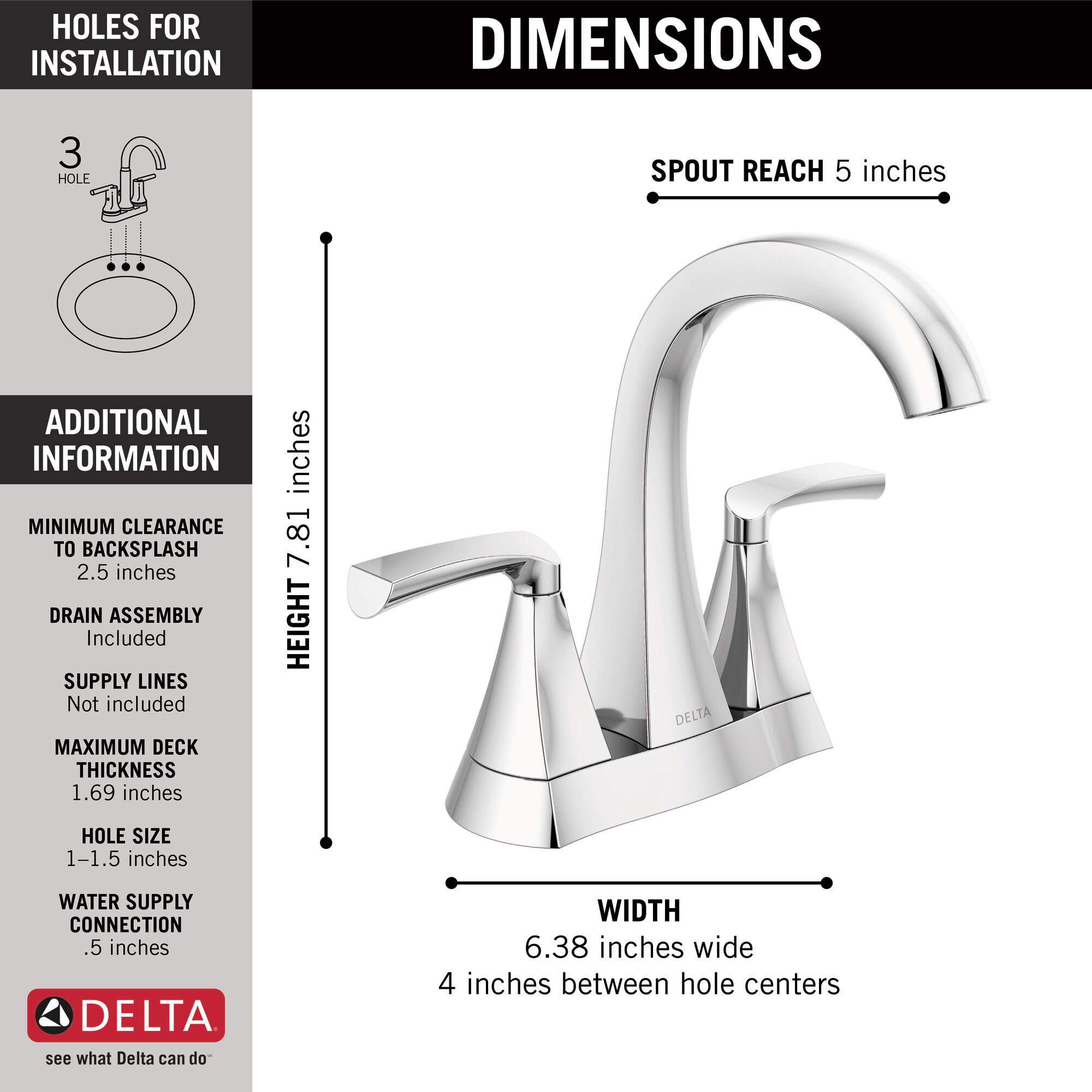25899LF Смеситель для ванной комнаты с двумя ручками Delta Faucet Pierce Хром  - Вид №1