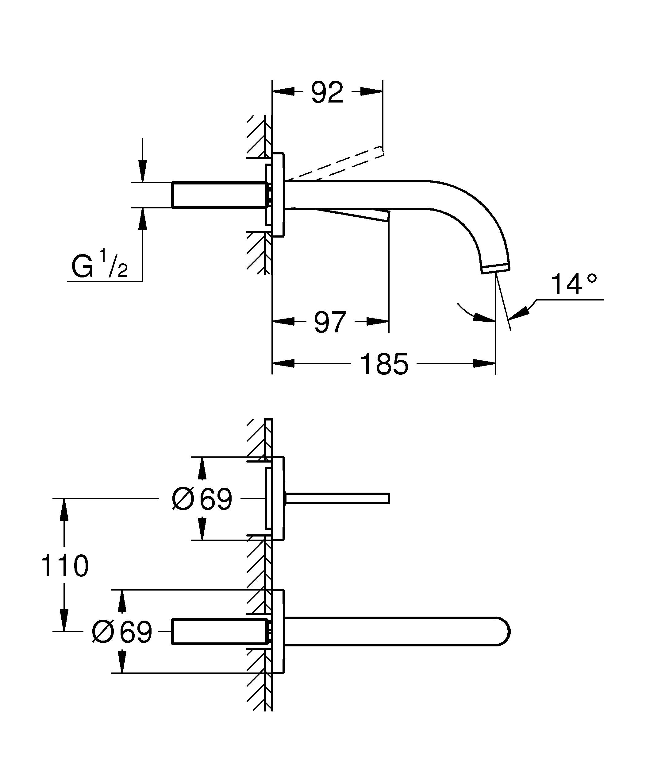 Смеситель GROHE Atrio New Joy для раковины на 2 отверстия, настенный монтаж, хром (19287003) - Вид №1