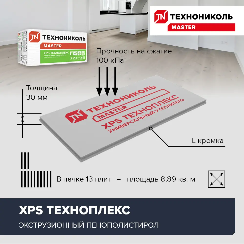Экструдированный пенополистирол XPS 30 мм Техноплекс 580x1180 мм 0.68 м² ТЕХНОНИКОЛЬ STLM-2000279 - Вид №1