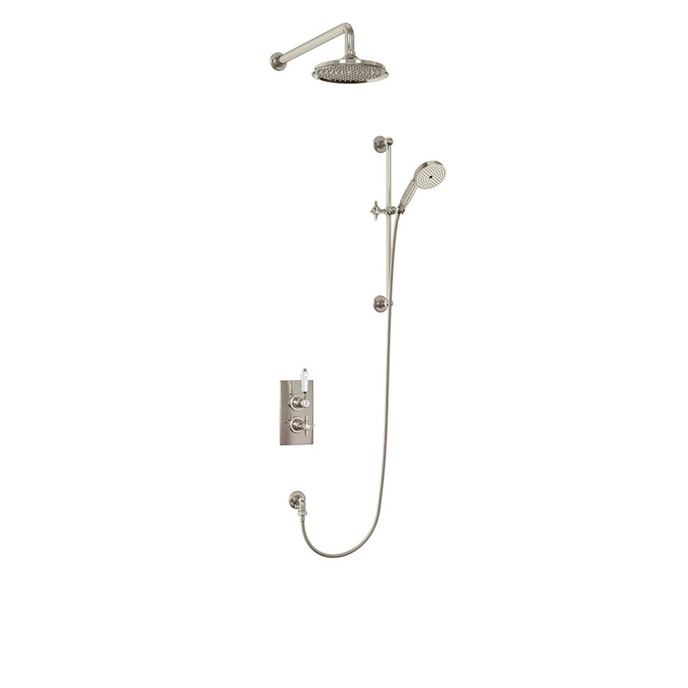 Душевая стойка с встроенным термостатом на 2 выпуска, верхняя лейка 12', НИКЕЛЬ [BARC64 NKL + ARCV60 NKL] Arcade Burlington ARC64, ARCV60 NKL - Вид №1