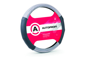 15951589 Оплетка руля серия LUXURY натуральная кожа из чёрн серый М AP-1060 BK GY M AUTOPROFI
