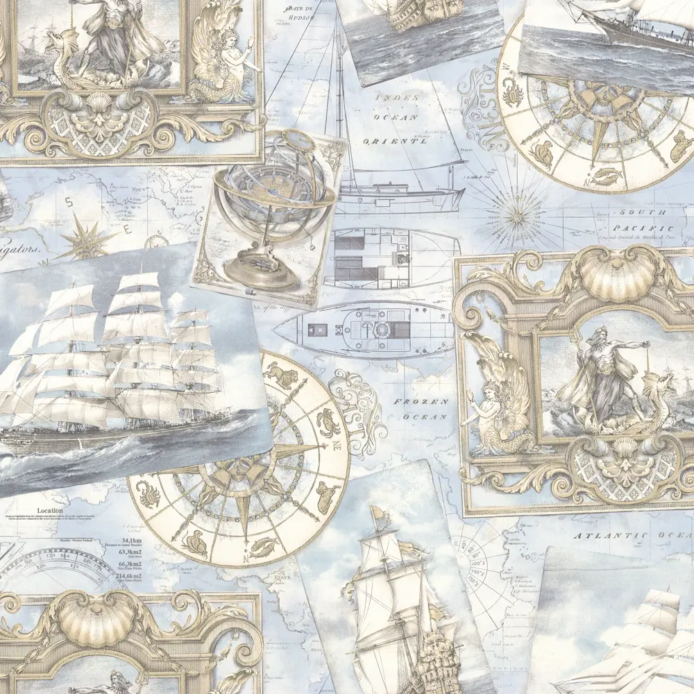 Обои флизелиновые Артекс Фрегат голубые 1.06 м 10479-03 STLM-2135973 - Вид №1