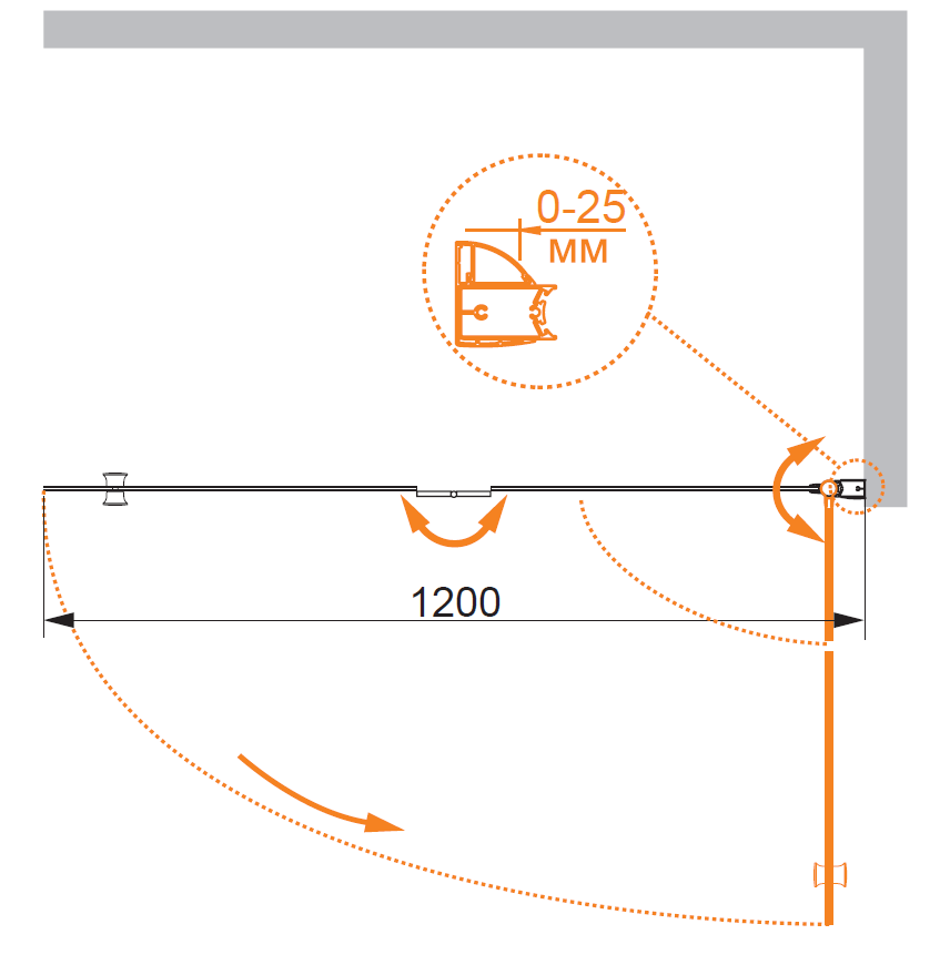 VERONA-W-V-21-120-P-Cr-L Душевое ограждения на борт вынны Cezares Китай - Вид №4