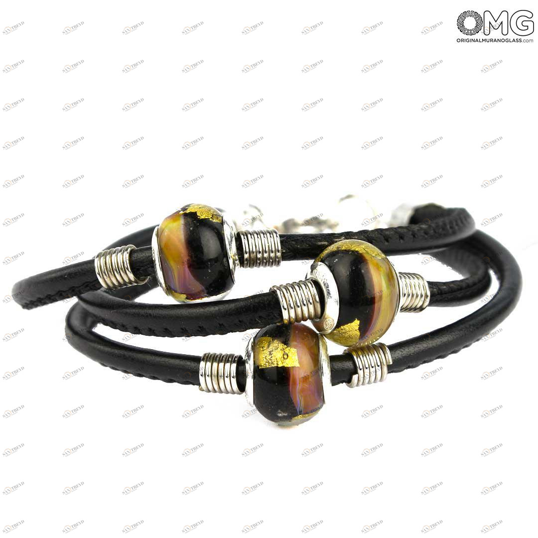 3751 ORIGINALMURANOGLASS Браслет Комета - золото и халцедоновое стекло - муранское стекло OMG 19 см 