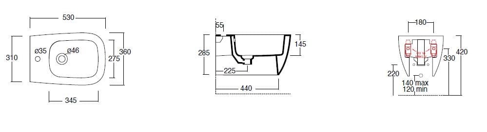 Керамическое подвесное биде Alice Ceramica Wunder ARCH-00151034 - Вид №3