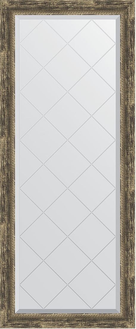 BY 4135 Зеркало с гравировкой в багетной раме - старое дерево с плетением 70 mm EVOFORM Exclusive-G