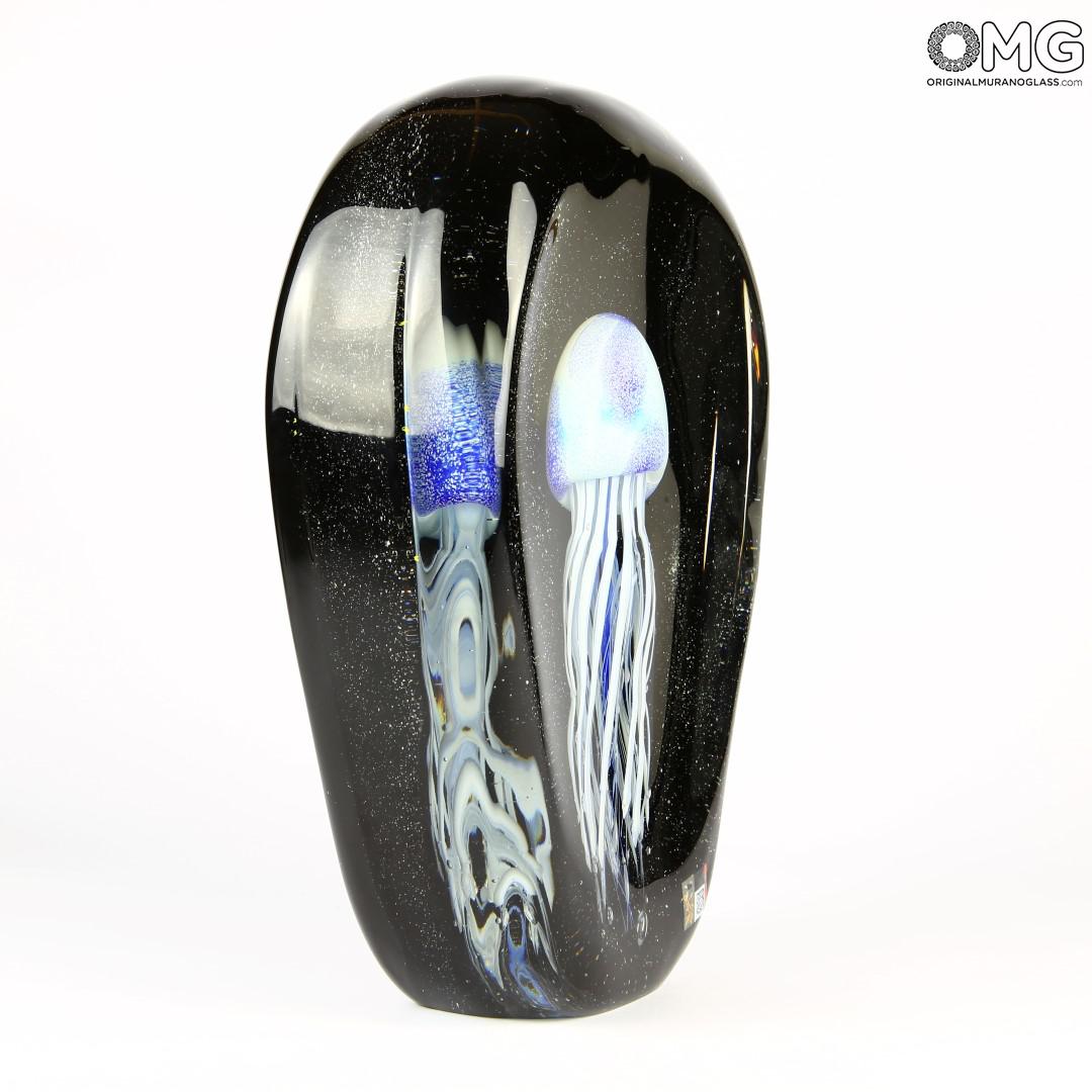 2593 ORIGINALMURANOGLASS Скульптура-лампа LED Голубая медуза - Original Murano Glass OMG 28 см  - Вид №1