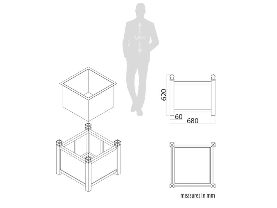 Оцинкованная стальная квадратная низкая плантатор Lazzari Plaza ARCH-00072554 - Вид №3