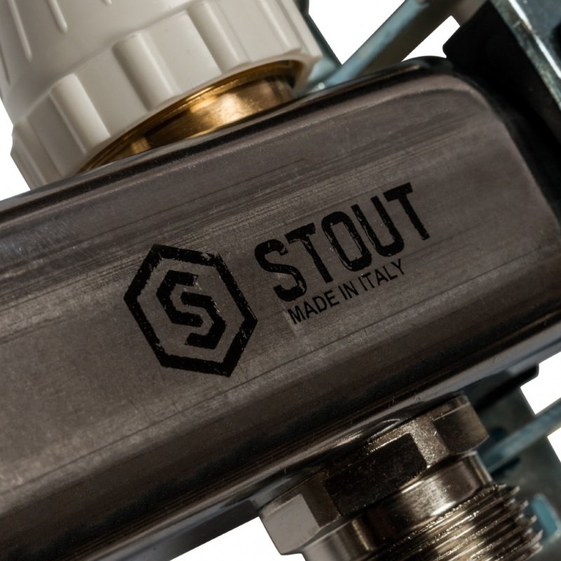 Распределительный коллектор из нерж. стали STOUT в сборе 3/4" х 1/4" х 12 выходов без расходомеров SMS0912000012 - Вид №2
