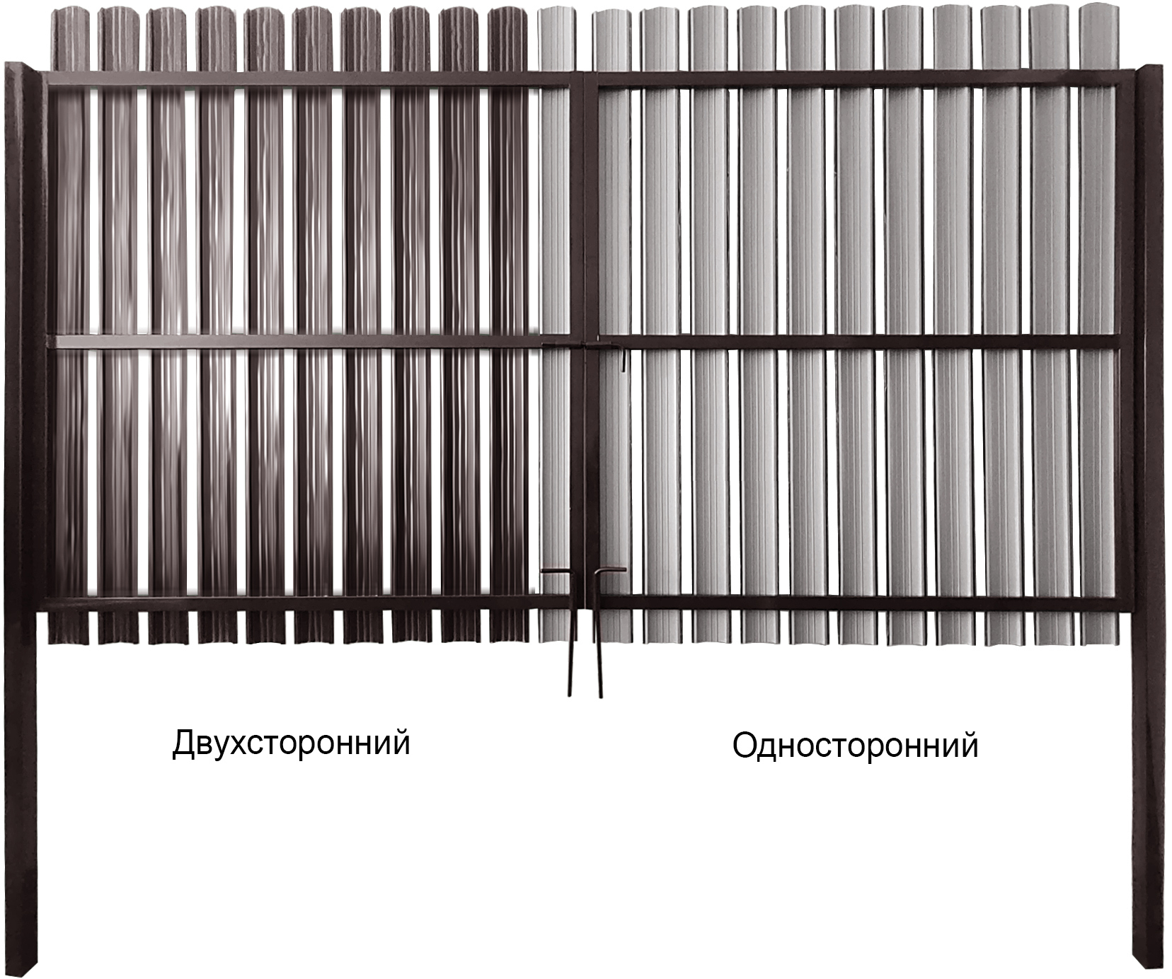 87658873 Ворота двухстворчатый 150x300 см с односторонним штакетником цвет коричневый STLM-0074666 Santreyd