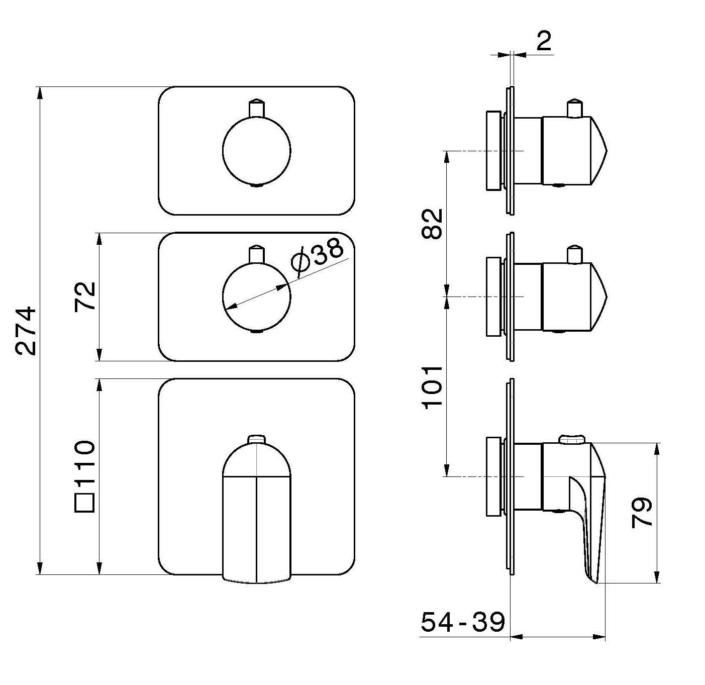 Смеситель для душа с 3 отверстиями и отдельными розетками Newform многофункциональные термостаты 2 выхода ARCH-00112721 - Вид №2