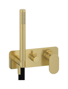 Внешние части встроенного в стену смесителя на 3 потребителя в комплекте с душевым гарнитуром. WE ARE IB k2314is Brushed Pale Gold K2