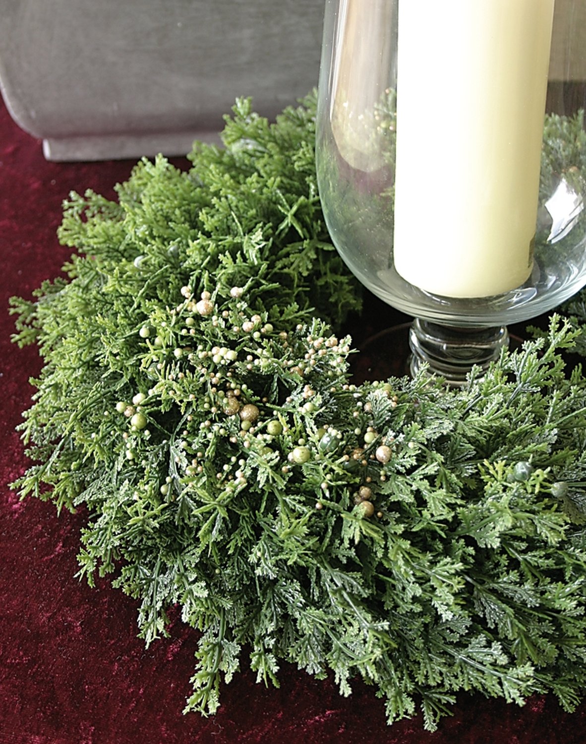 5756 831 a2 Венок из искусственного кипариса, синтетический материал, Ø 45 см, зелено-золотой H-andreas 