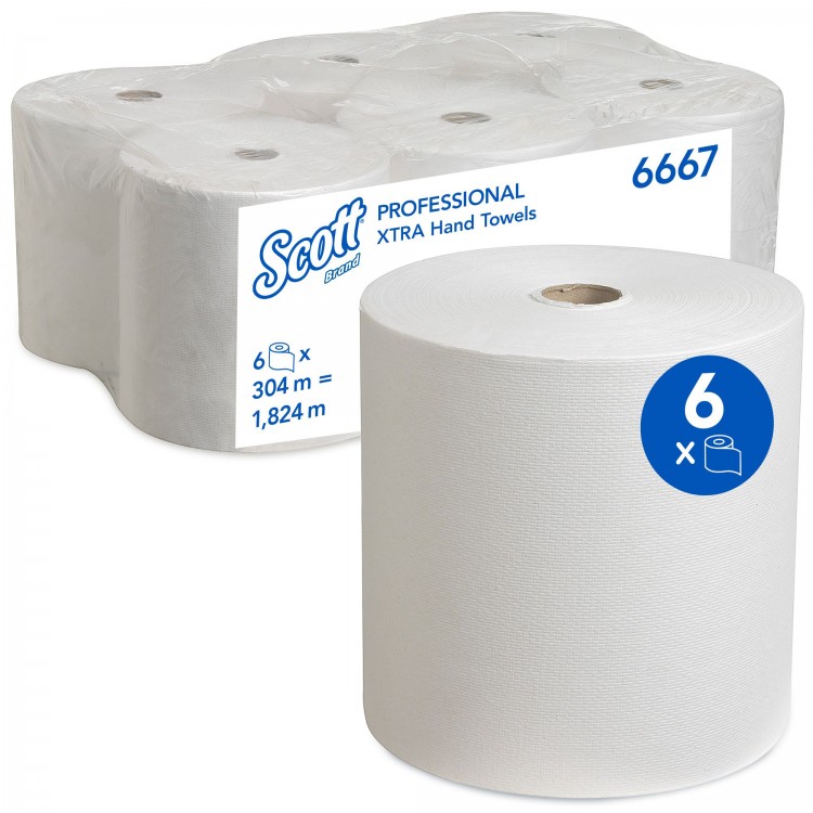 6667 Kimberly Clark Полотенца бумажные в рулоне Kimberly Clark Scott Xtra премиум-качества 6667 1-слойные 6 рулонов по 304 метра 
