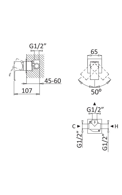 Встраиваемый однорычажный смеситель для душа CEZARES PORTA-DIM-BIO - Вид №1