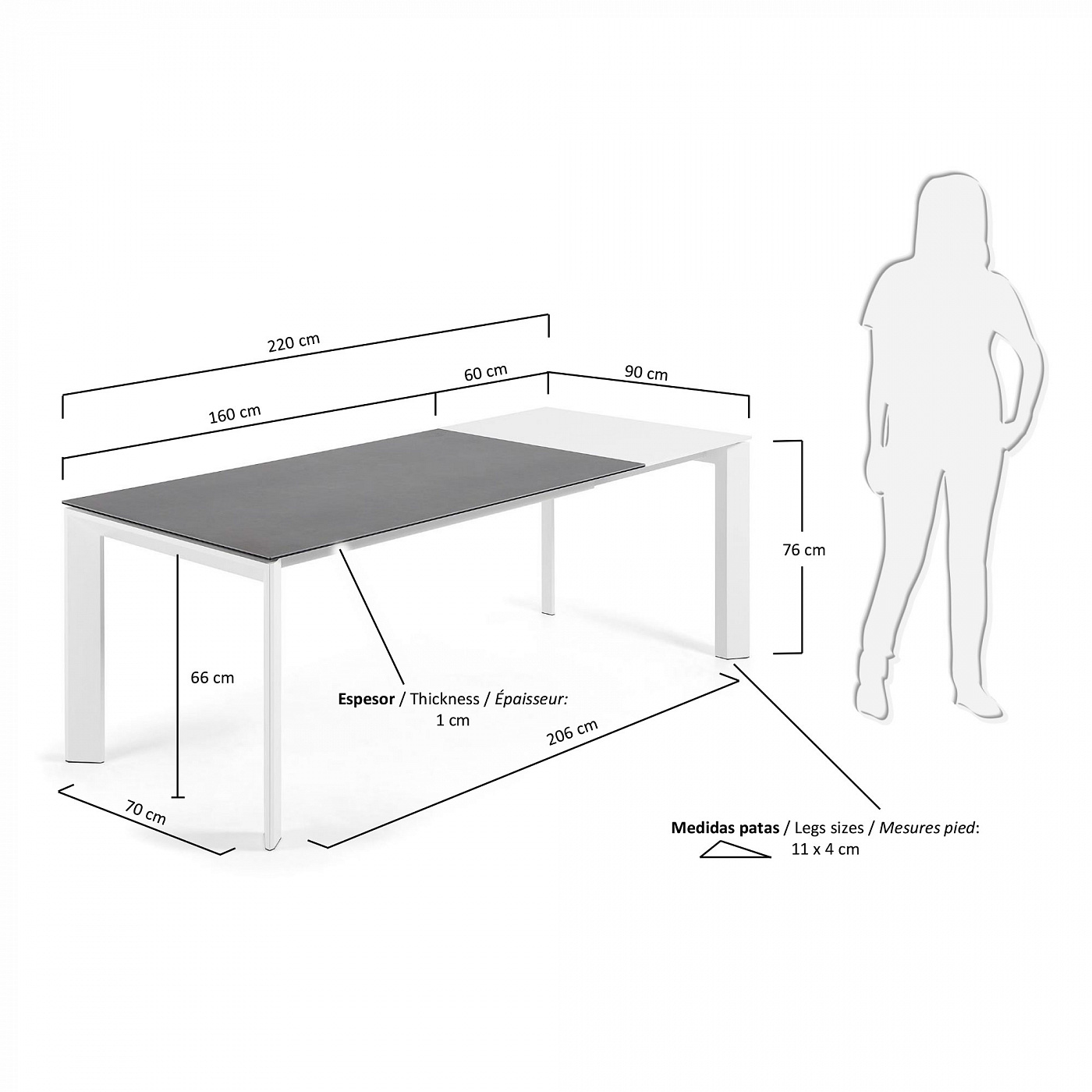 055475 Стол Atta 160 (220) x90 белый керамический La Forma Axis - Вид №3
