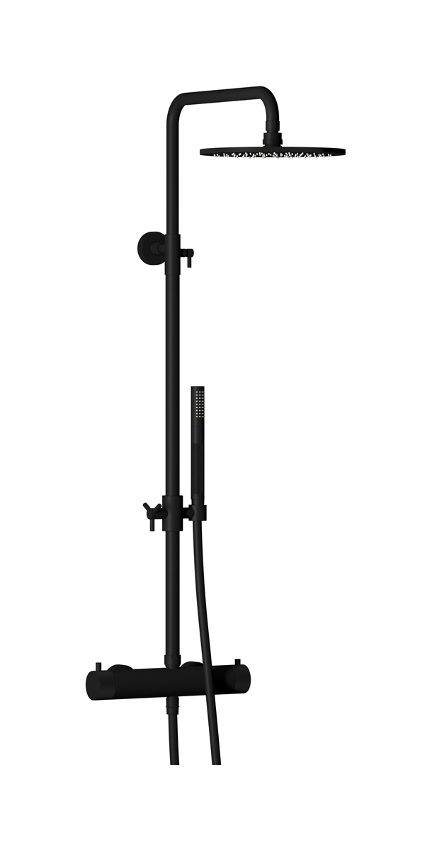 Душевая колонна с термостатом в комплекте с душевым гарнитуром. WE ARE IB id800np Matt Black Indoor Shower