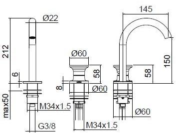 ZAZZERI Смеситель для умывальника на 2 отверстия Jk21 sun-id-1513914 - Вид №2