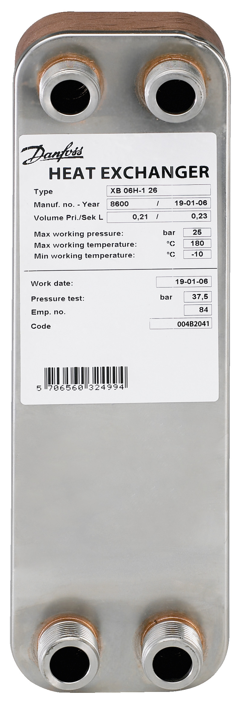 Danfoss Паяный пластинчатый теплообменник серии XB06 XB 06H-1 8 паяный пласт. теплообменник 004B2036  - Вид №18