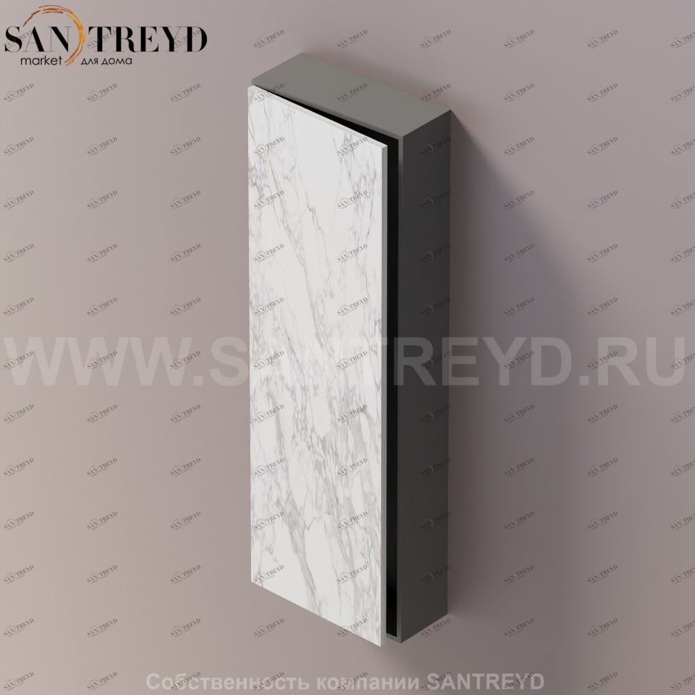 LIFT Модульный шкаф 120 см с левой дверью на доводчиках. Модули могут располагаться горизонтально и вертикально. Отделка: темно-серая краска и белый мрамор. AMOB054MCLGSX Agape