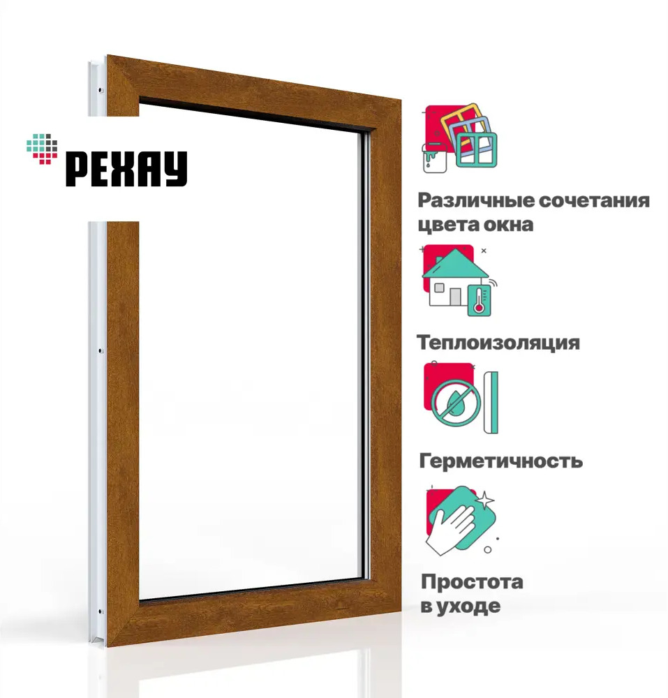 91741885 Пластиковое окно ПВХ Рехау Blitz 1100x600мм (ВхШ) глухое двухкамерный стеклопакет белый/золотой дуб STLM-0893323