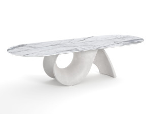 Овальный стол с керамической столешницей и бетонным основанием