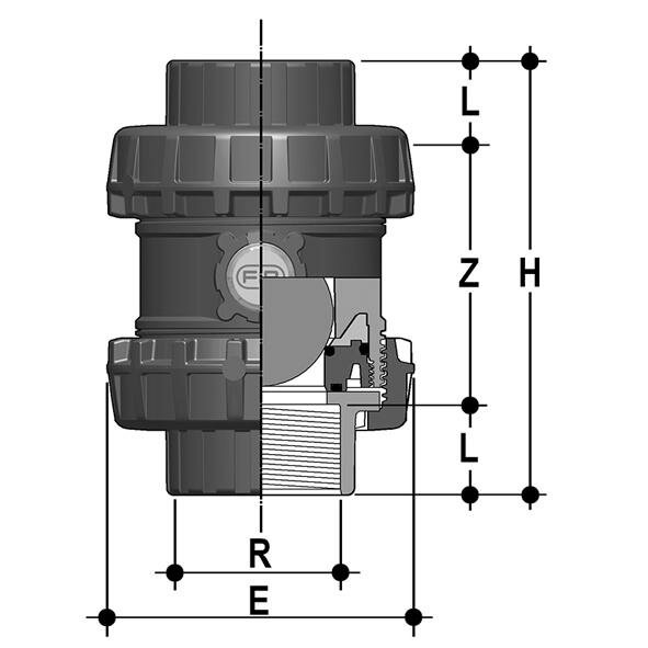 SANIT 121362060110 Шаровой обратный клапан, SXE-Easyfit, PVC-U, резьбовое гнездо  - Вид №1