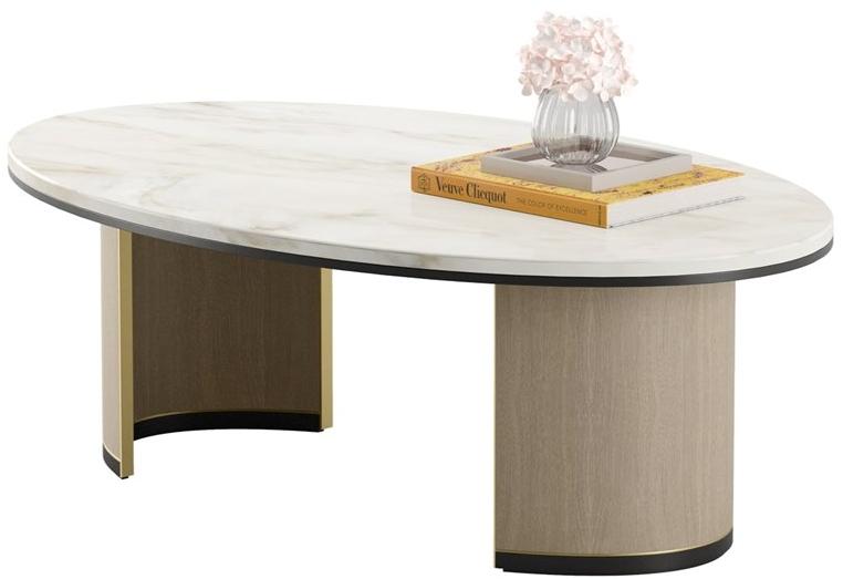 FRATO Овальный журнальный столик из дерева и камня  Ffu080028aaa  - Вид №1