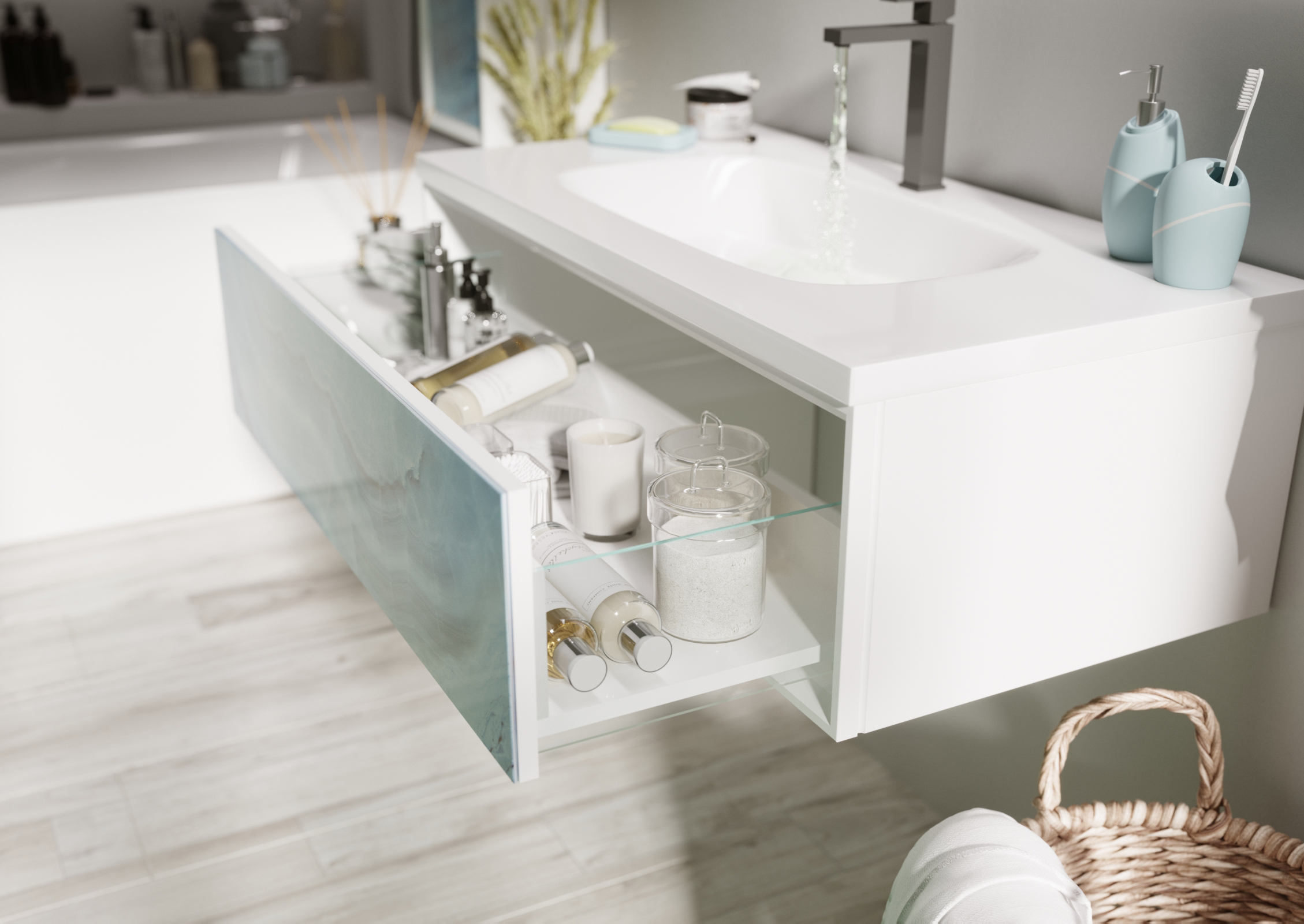 У72795 Тумба Milacco 100П 1в.я. Blue marble (верх) 1 Marka  - Вид №2