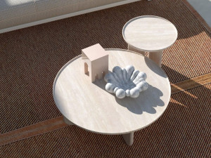 Мраморный низкий круглый журнальный столик