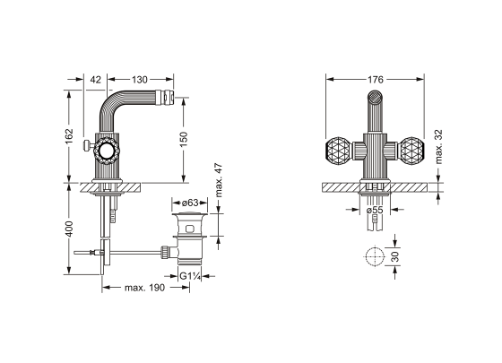 Смеситель для биде на одно отверстие ½“ JOERGER Cronos Crystal 637.10.100.000-AA - Вид №1