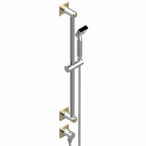 A60-58 Душ ручной стильный встраиваемый в стену, 60 cм штанга, шланг, крючок и патрубок для душа Thg-paris Marina c чёрным ониксом Хром/золото