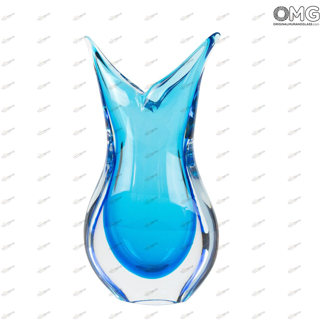 2891 ORIGINALMURANOGLASS Ваза Ласточка - голубая - соммерсо - Original Murano Glass OMG 10 см 