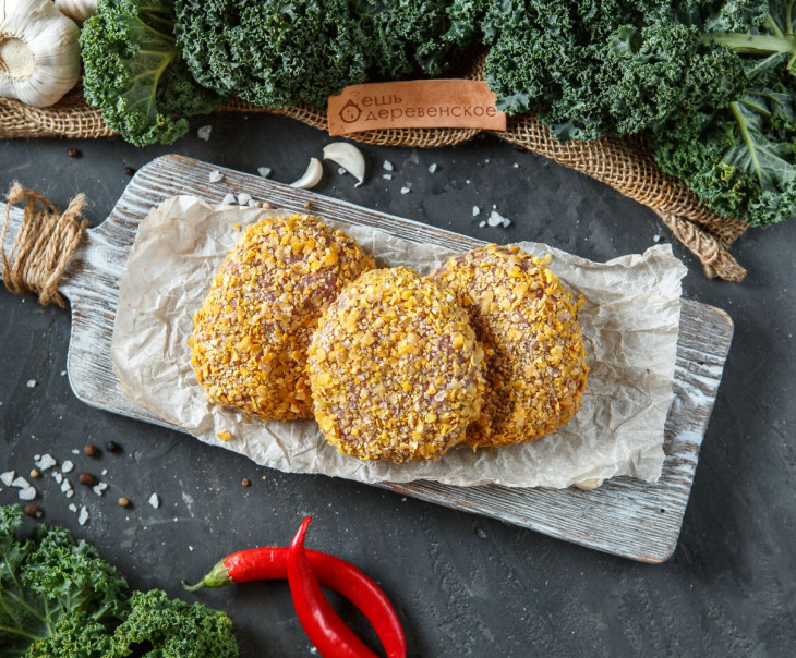 5758 Шницель рубленый из молодой говядины в кукурузной панировке. Вкусляндия 